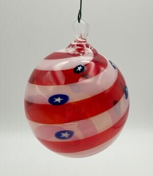Glass Eye Studio Blown Glass Patriotic Ornament 4” Red White Blue Stars & Stripe